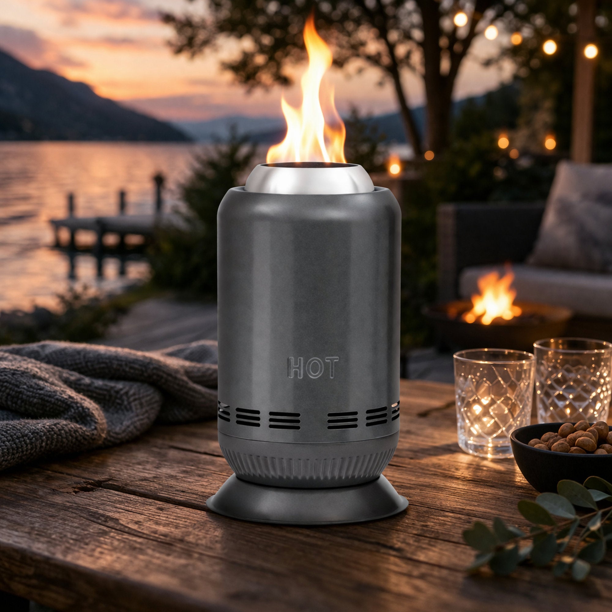 Cheminée de table sans fumée, Ø 17,5 cm, colonne de feu à pellets, sac inclus
