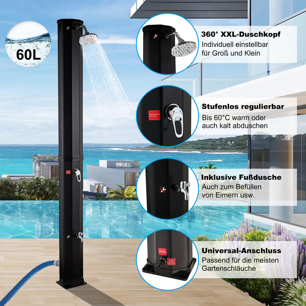 Douche solaire « Taree », 60 litres, comprenant robinet et douchette pour les pieds