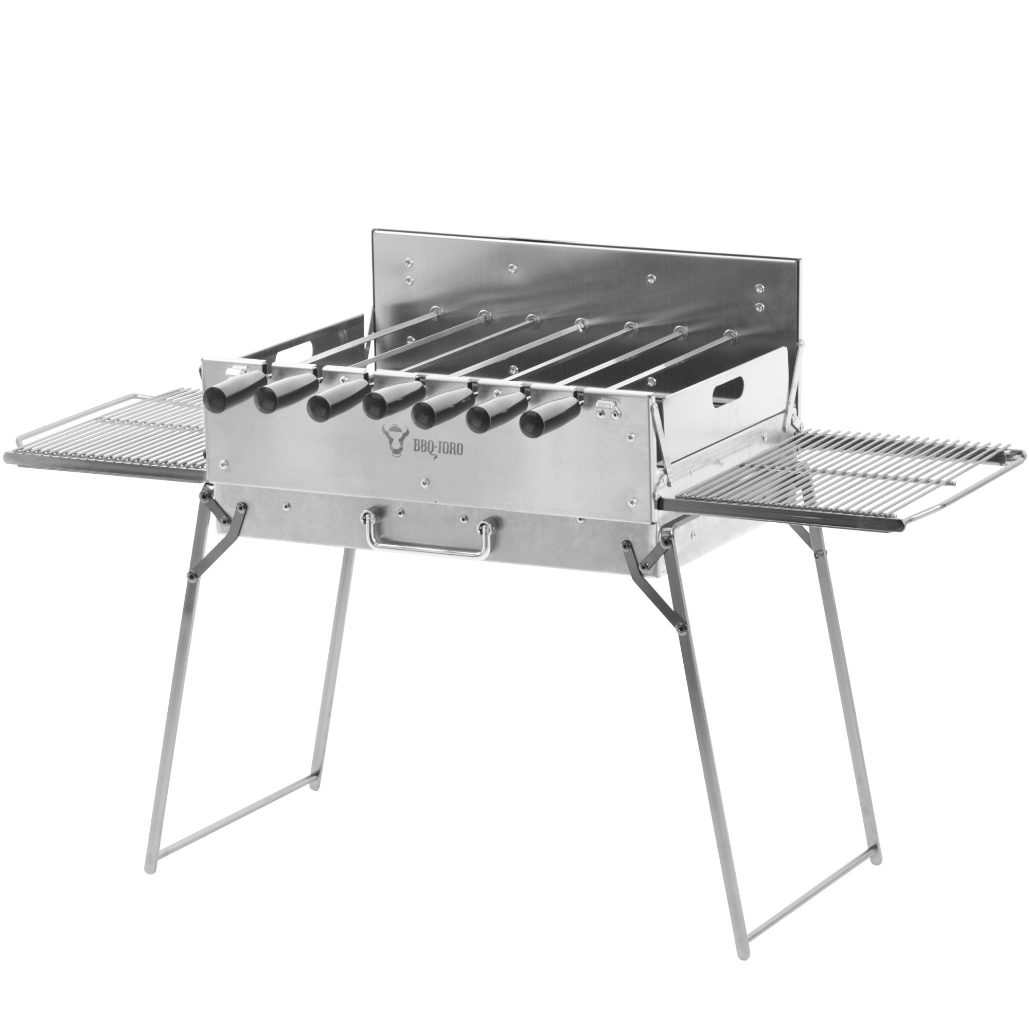 Klappgrill mit Spießaufsatz, 7 Spieße, Edelstahl, inkl. Tragetasche und Motor