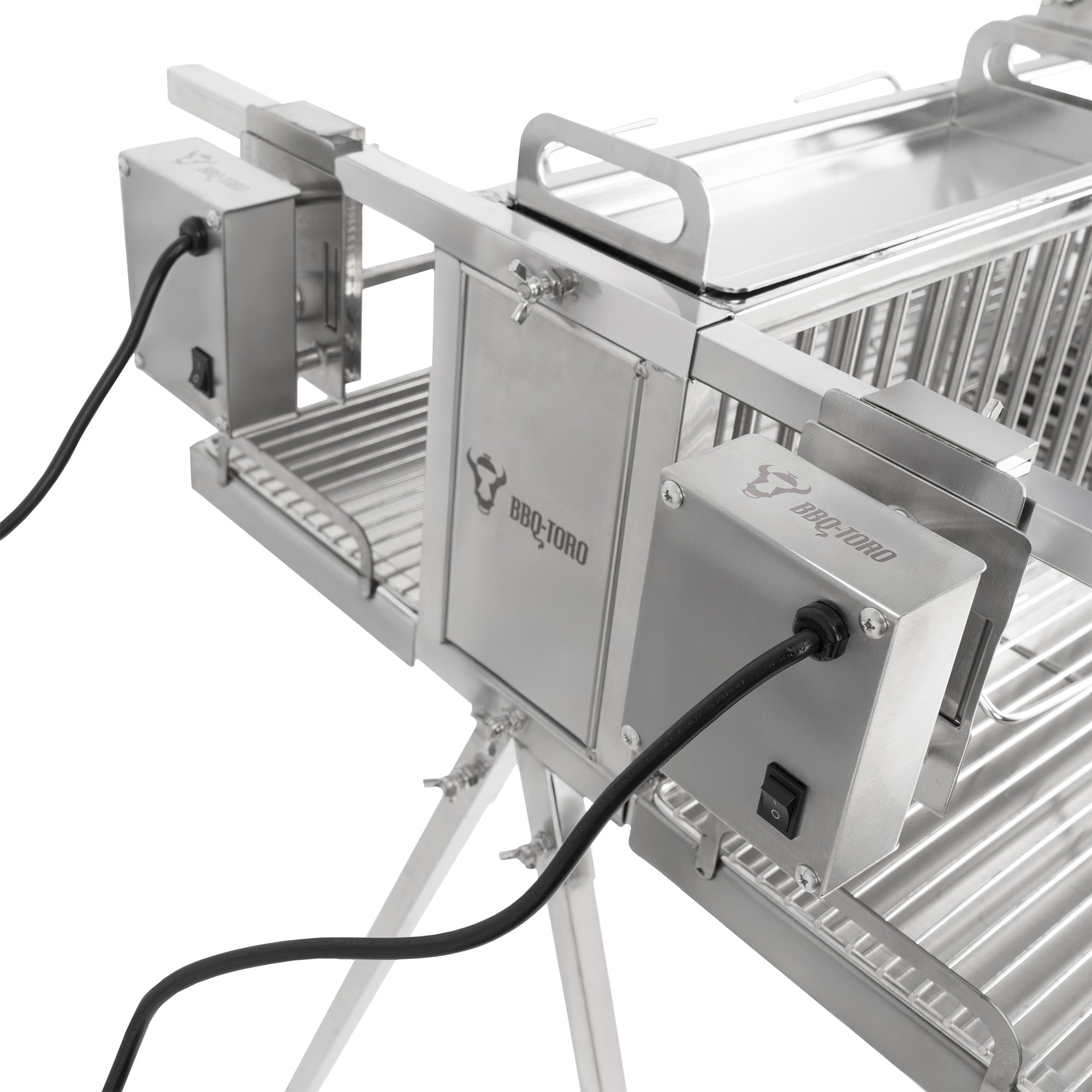 Gril à rôtisserie double, en acier inoxydable, comprenant un moteur et deux broches à rôtisserie