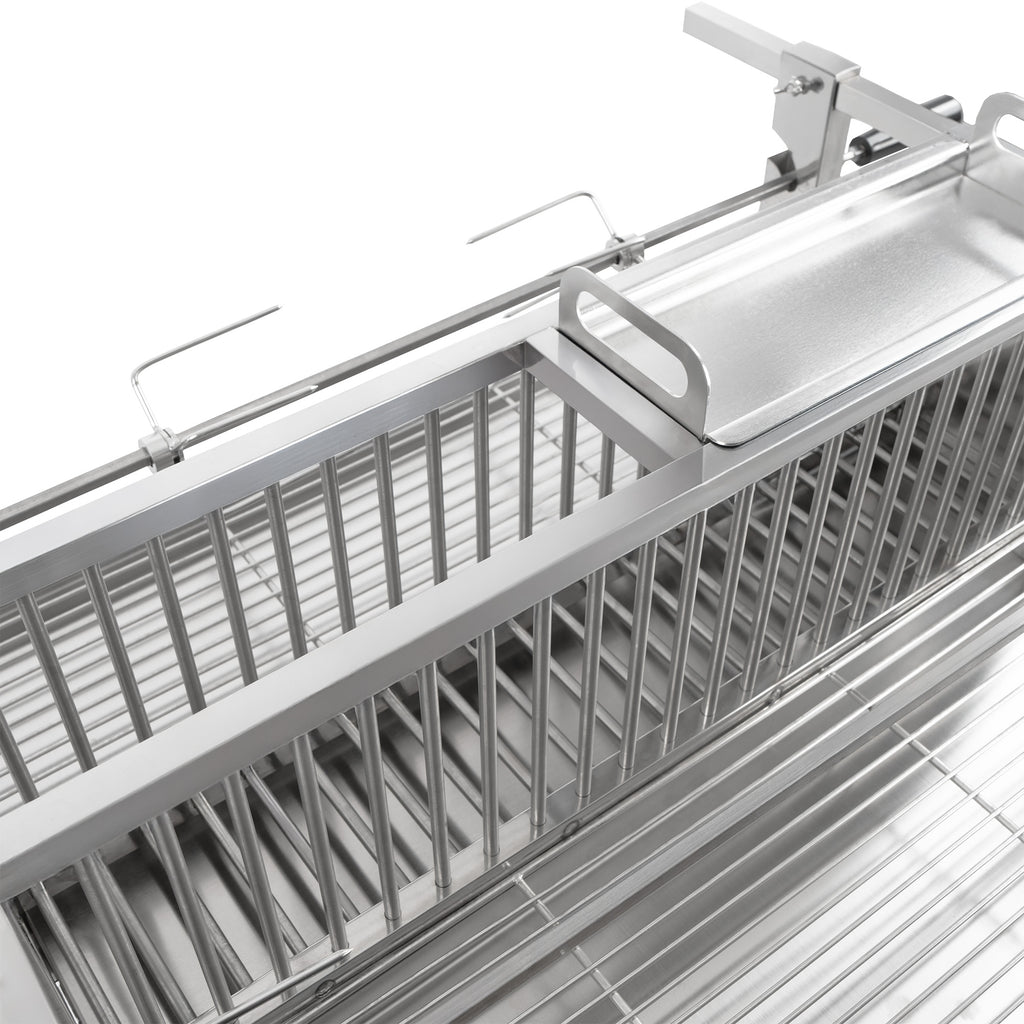 Gril à rôtisserie double, en acier inoxydable, comprenant un moteur et deux broches à rôtisserie