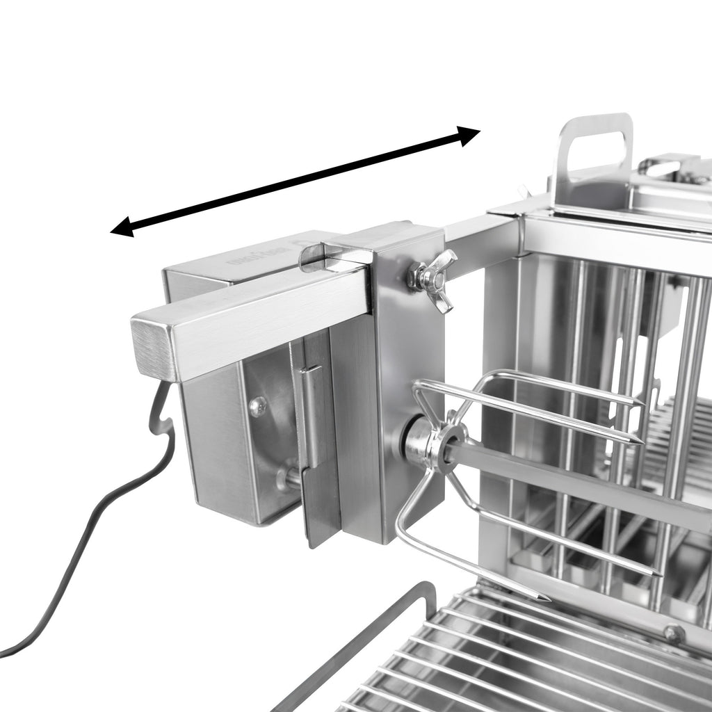 Gril à rôtisserie double, en acier inoxydable, comprenant un moteur et deux broches à rôtisserie