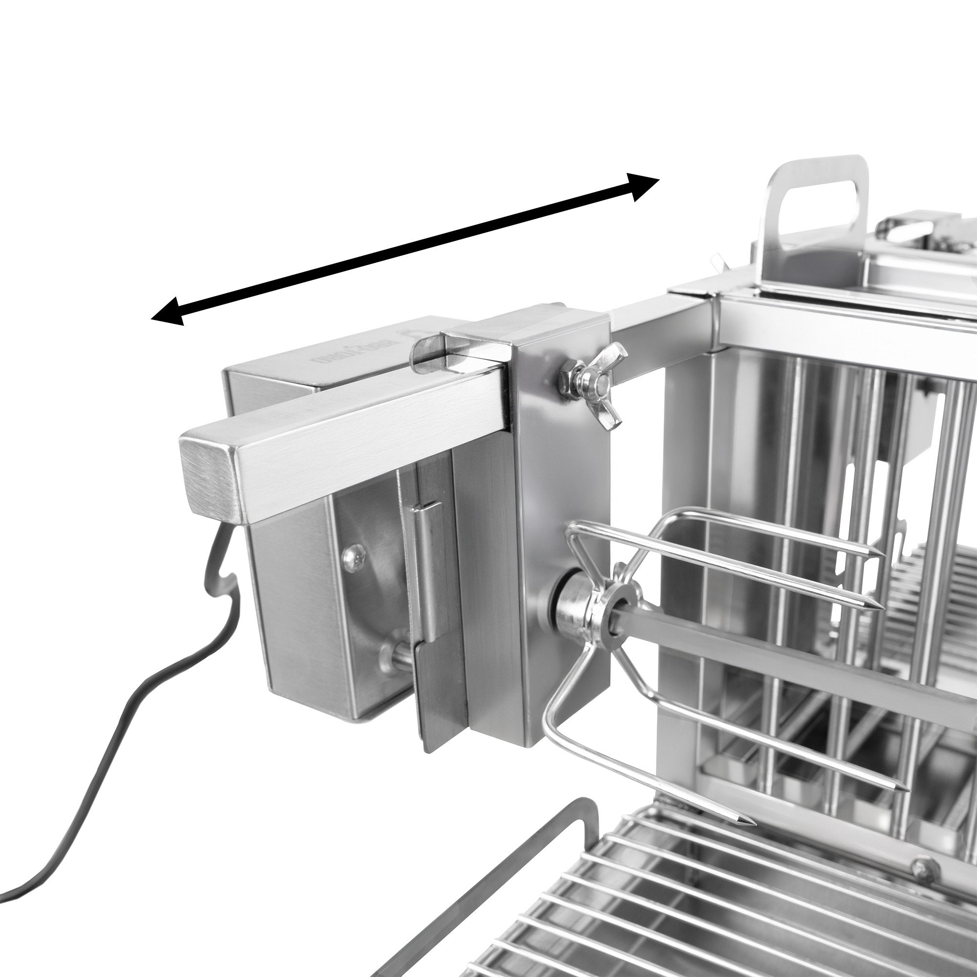 Gril à rôtisserie double, en acier inoxydable, comprenant un moteur et deux broches à rôtisserie