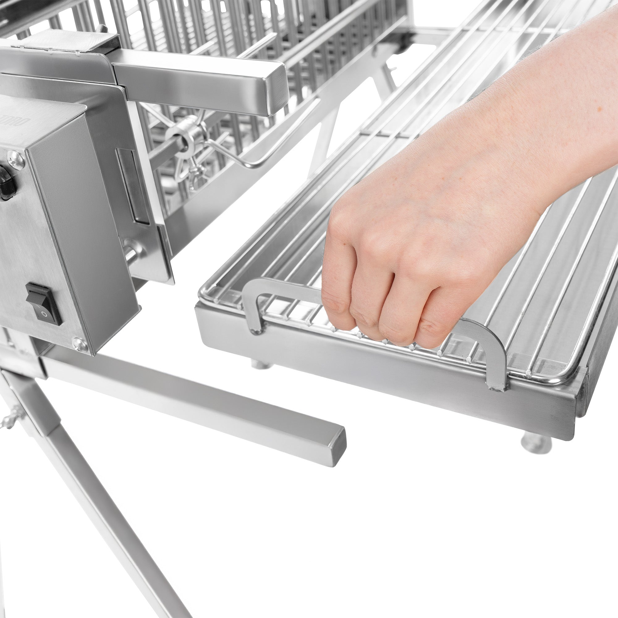 Gril à rôtisserie double, en acier inoxydable, comprenant un moteur et deux broches à rôtisserie