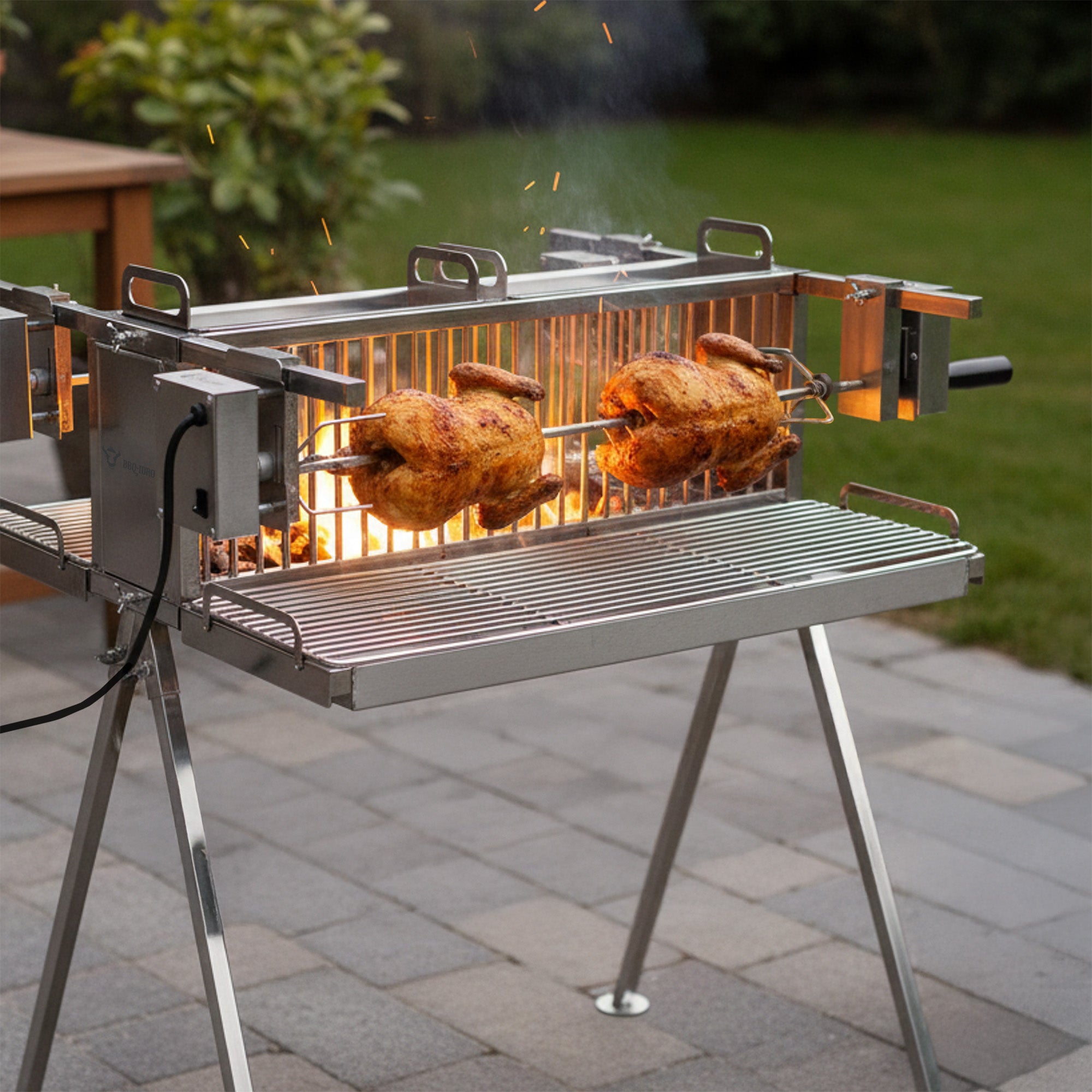 Double rotisserie grill, stainless steel, including motor and two rotisserie spits