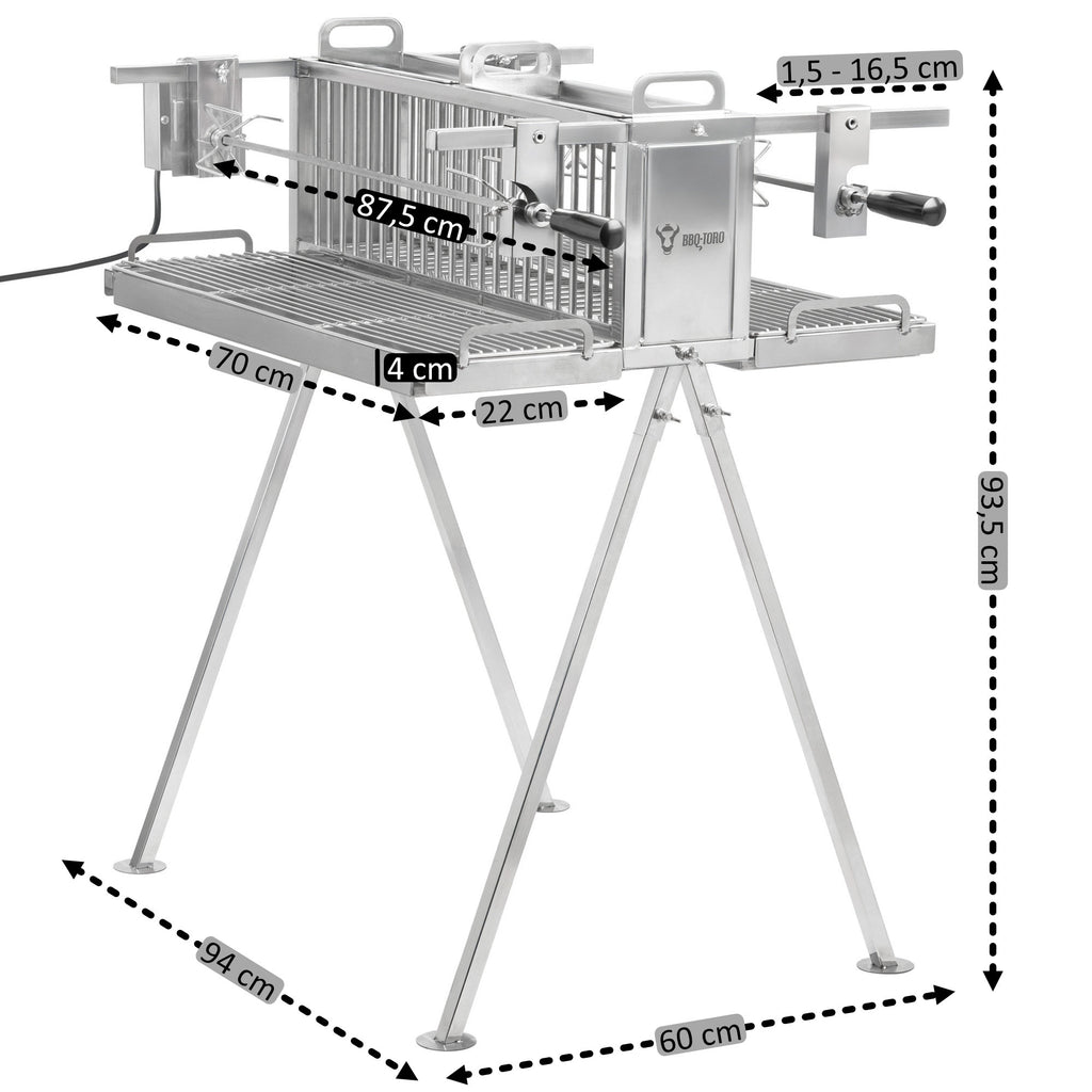 Gril à rôtisserie double, en acier inoxydable, comprenant un moteur et deux broches à rôtisserie
