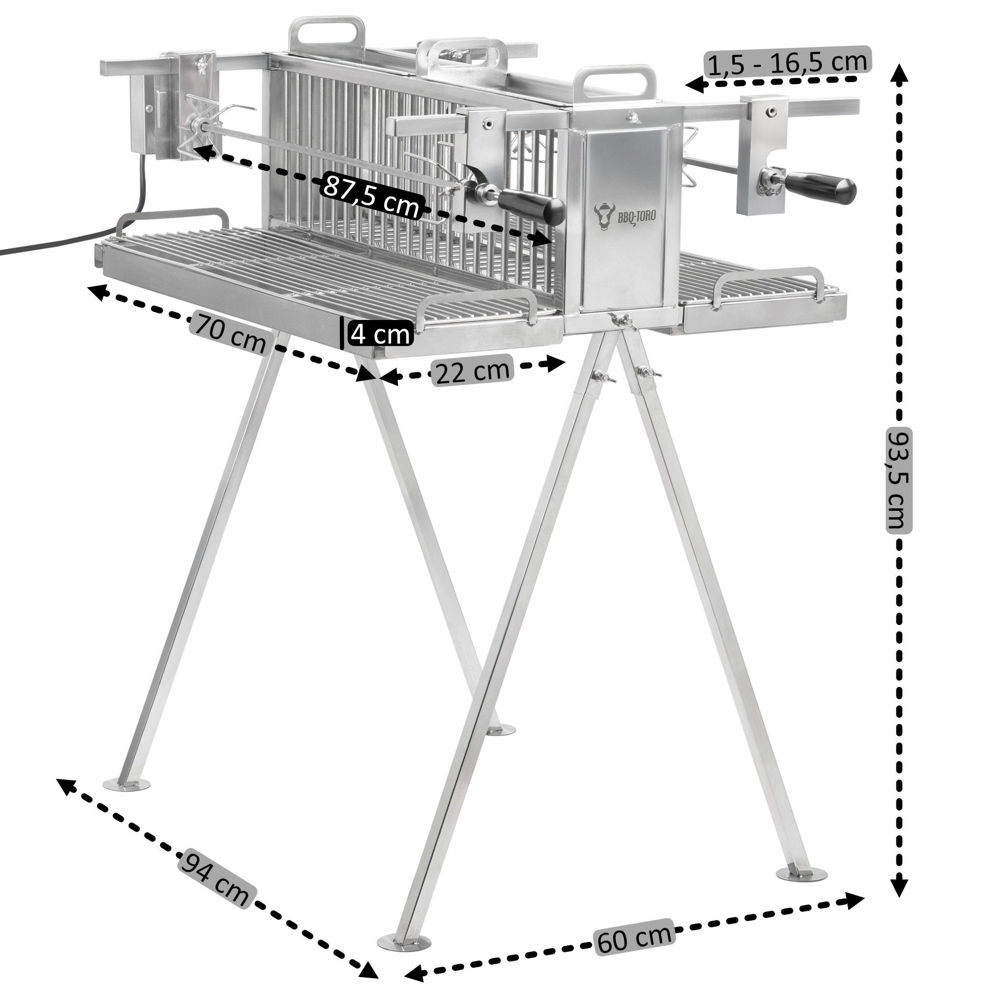 Double rotisserie grill, stainless steel, including motor and two rotisserie spits