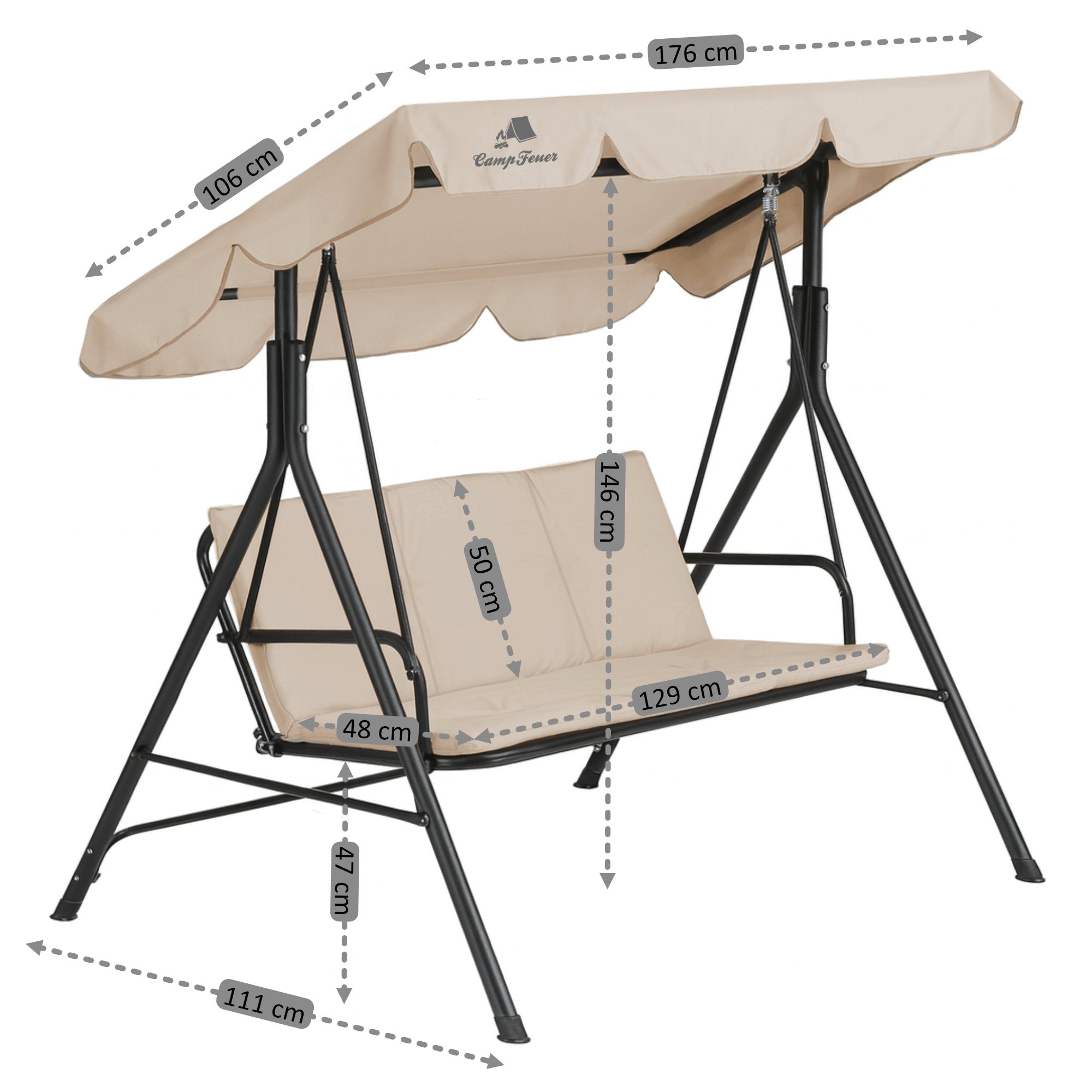 Hollywood swing, load capacity up to 250 kg, including sunshade.