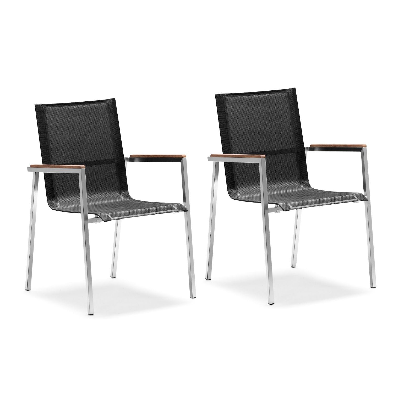 Garden chair, stainless steel, nylon fabric, teak wood armrests