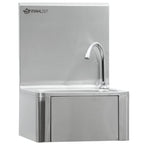 Lavabo en acier inoxydable, comprenant une pompe à genou et un distributeur de savon