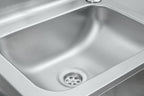 Lavabo en acier inoxydable, comprenant une pompe à genou et un distributeur de savon