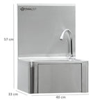 Lavabo en acier inoxydable, comprenant une pompe à genou et un distributeur de savon