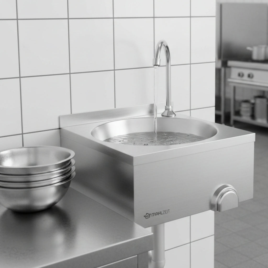 Edelstahl Handwaschbecken mit Kniebetätigung zur Wandmontage