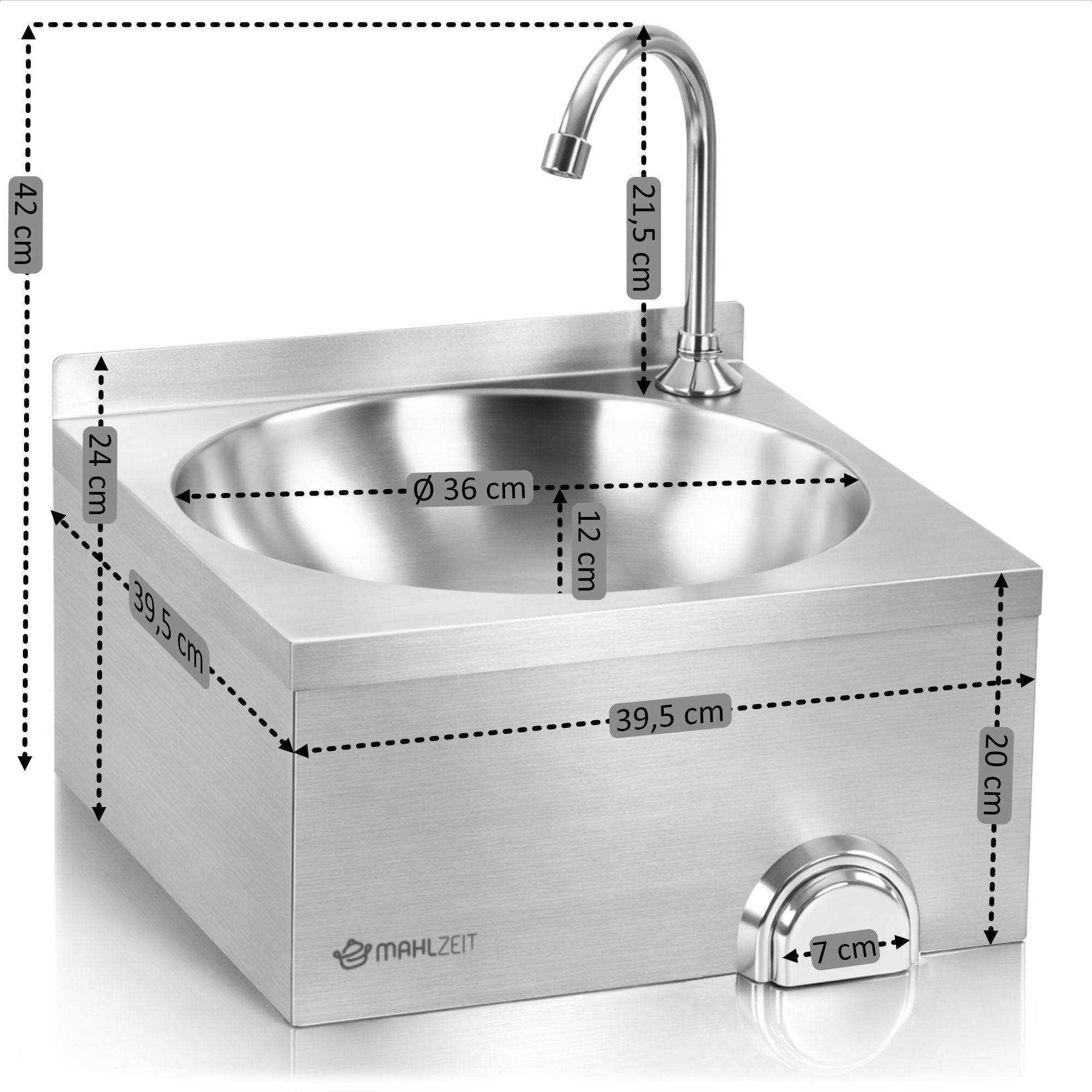 Edelstahl Handwaschbecken mit Kniebetätigung zur Wandmontage