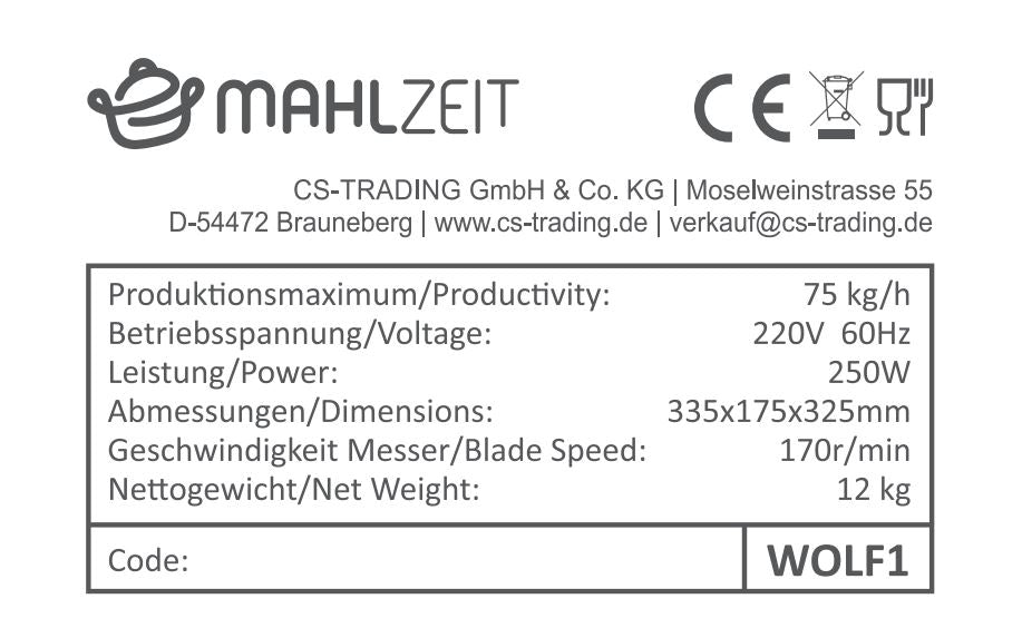 Electric meat grinder, stainless steel, 250W - 75kg/h