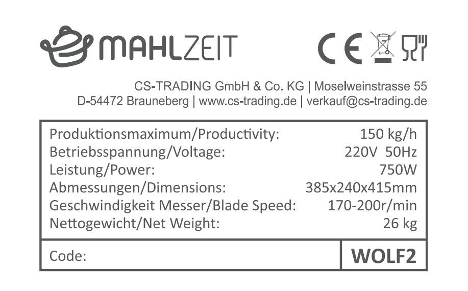 Electric meat grinder, stainless steel, 750W - 150kg/h