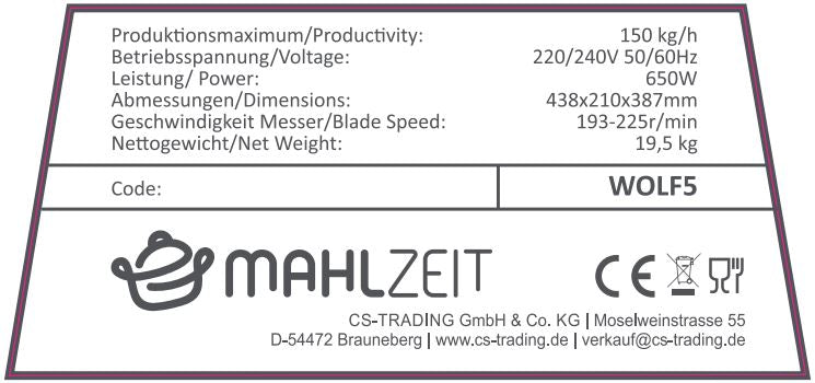 Electric meat grinder, stainless steel, 650W 150kg/h, including sausage stuffer attachments