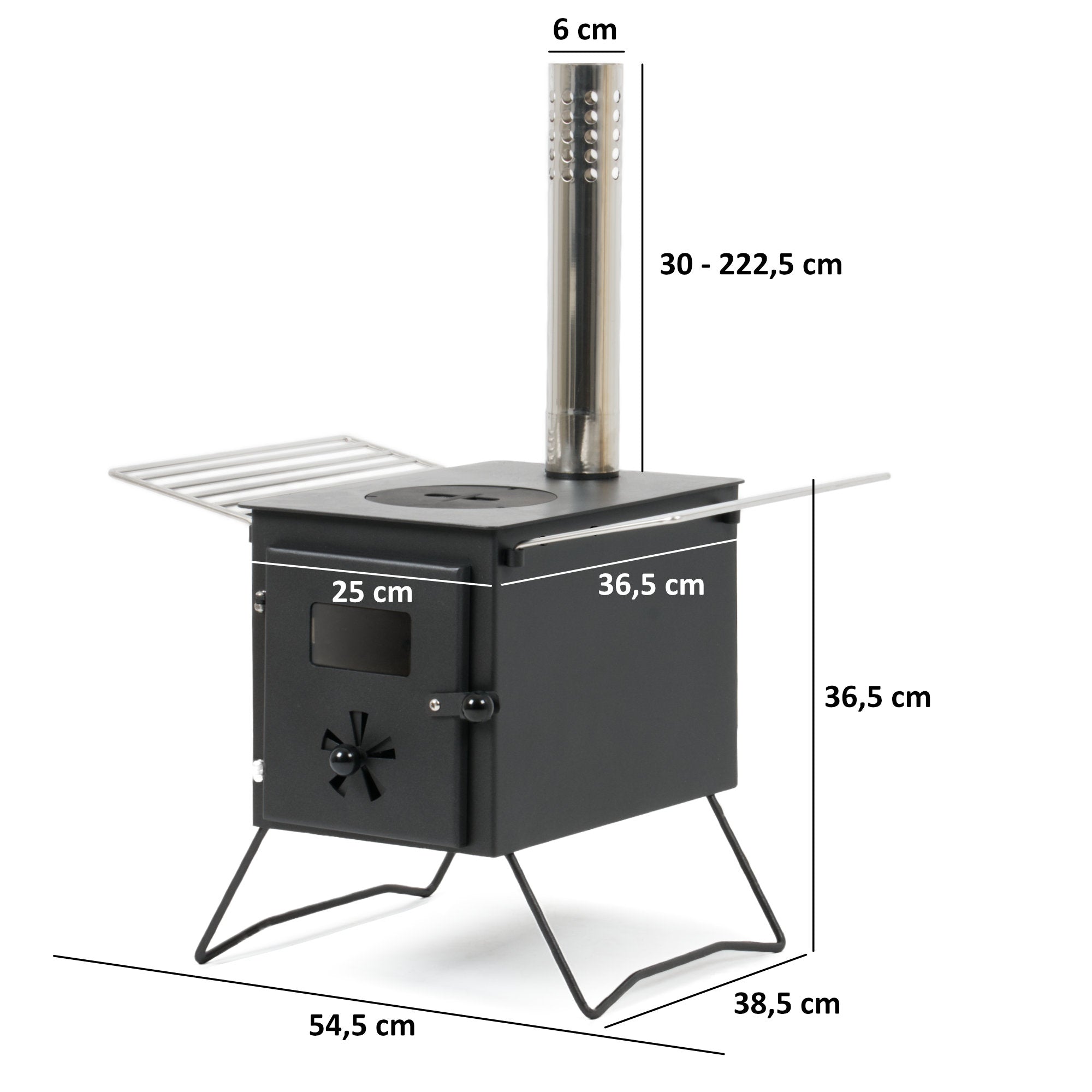 Tent stove, 54.5 x 38.5 x 259.5 cm