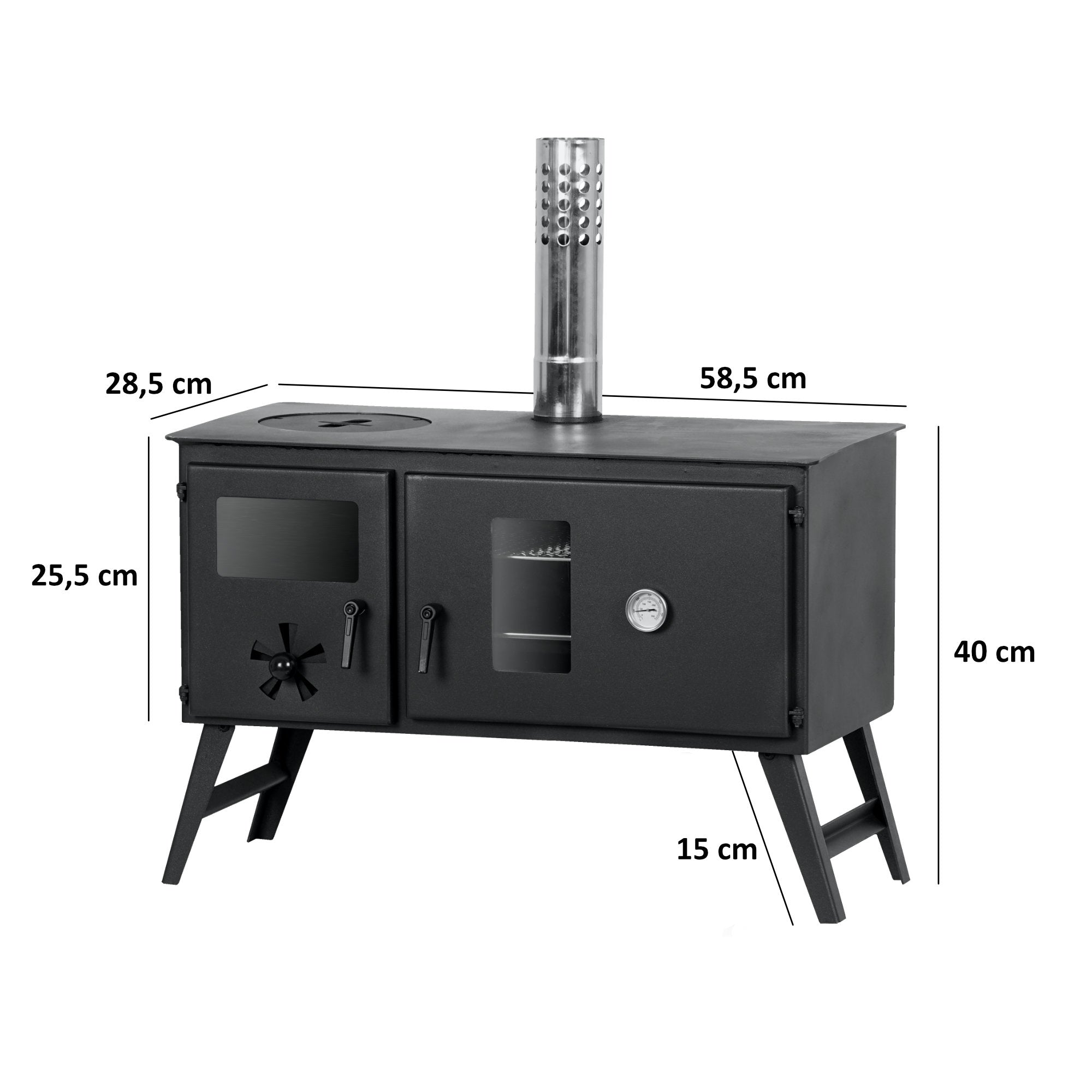 Tent stove, 28.5 x 58.5 x 260 cm