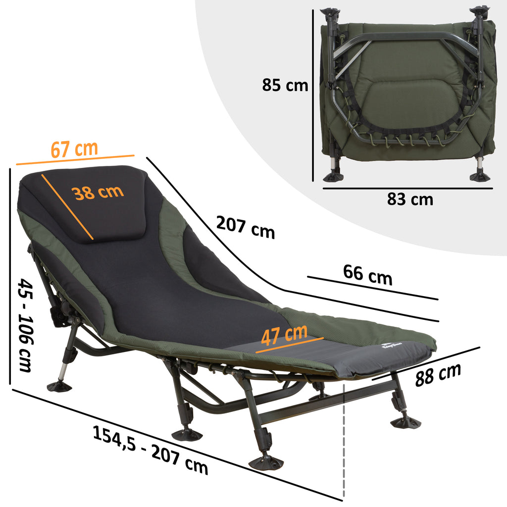 Carp fishing bed "XXL", 207 x 88 x 30-106 cm, height adjustable