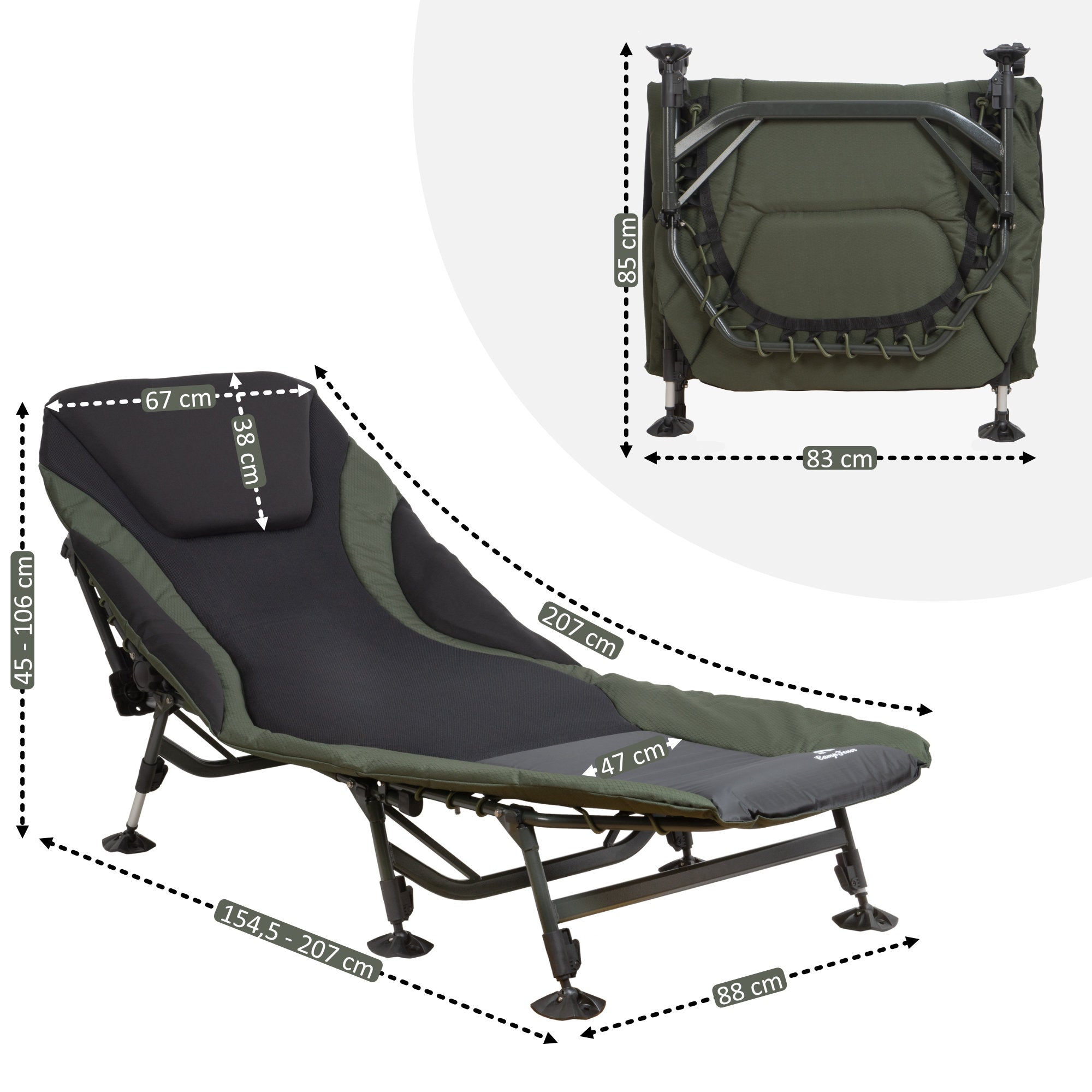 Karpfenliege "XXL", 207 x 88 x 30-106 cm, höhenverstellbar