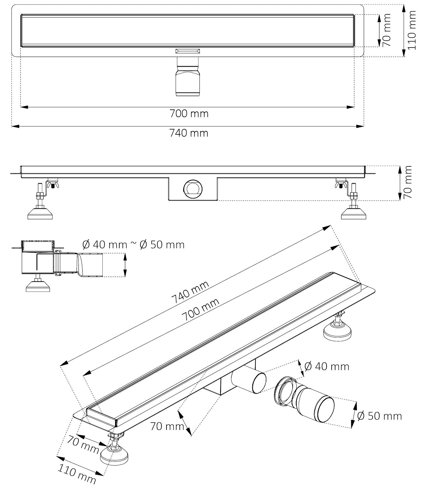 Edelstahl Duschablauf, befliesbar