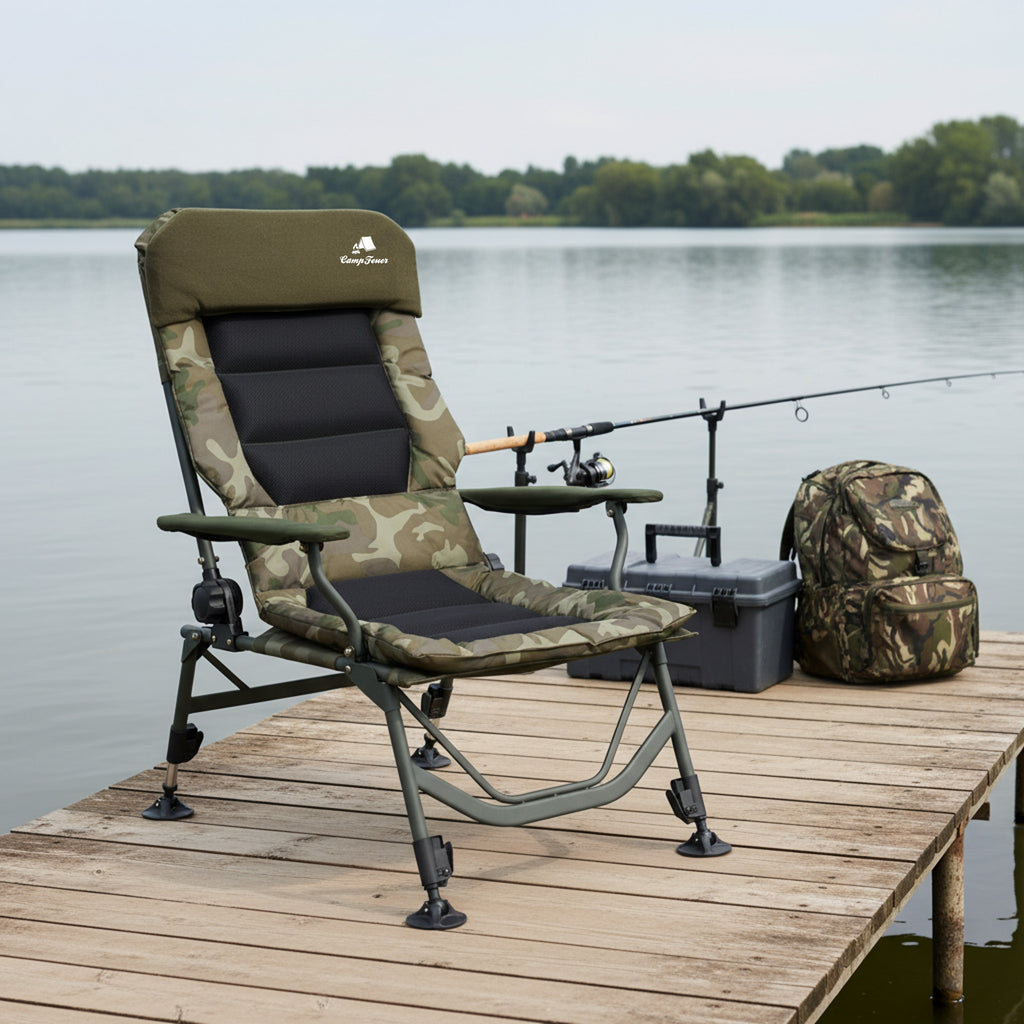Chaise de pêche, camouflage vert olive, 86 x 63,5 x 103 cm