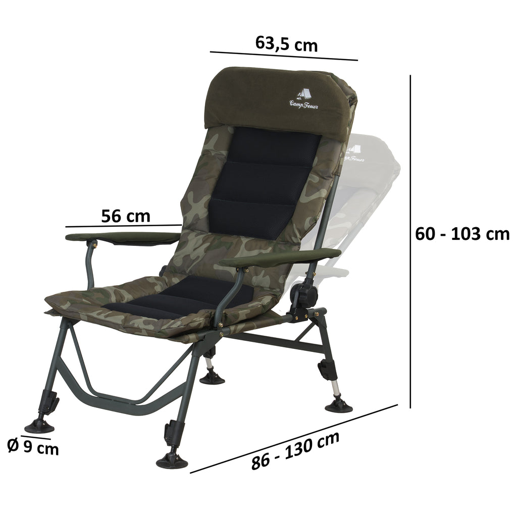 Chaise de pêche, camouflage vert olive, 86 x 63,5 x 103 cm