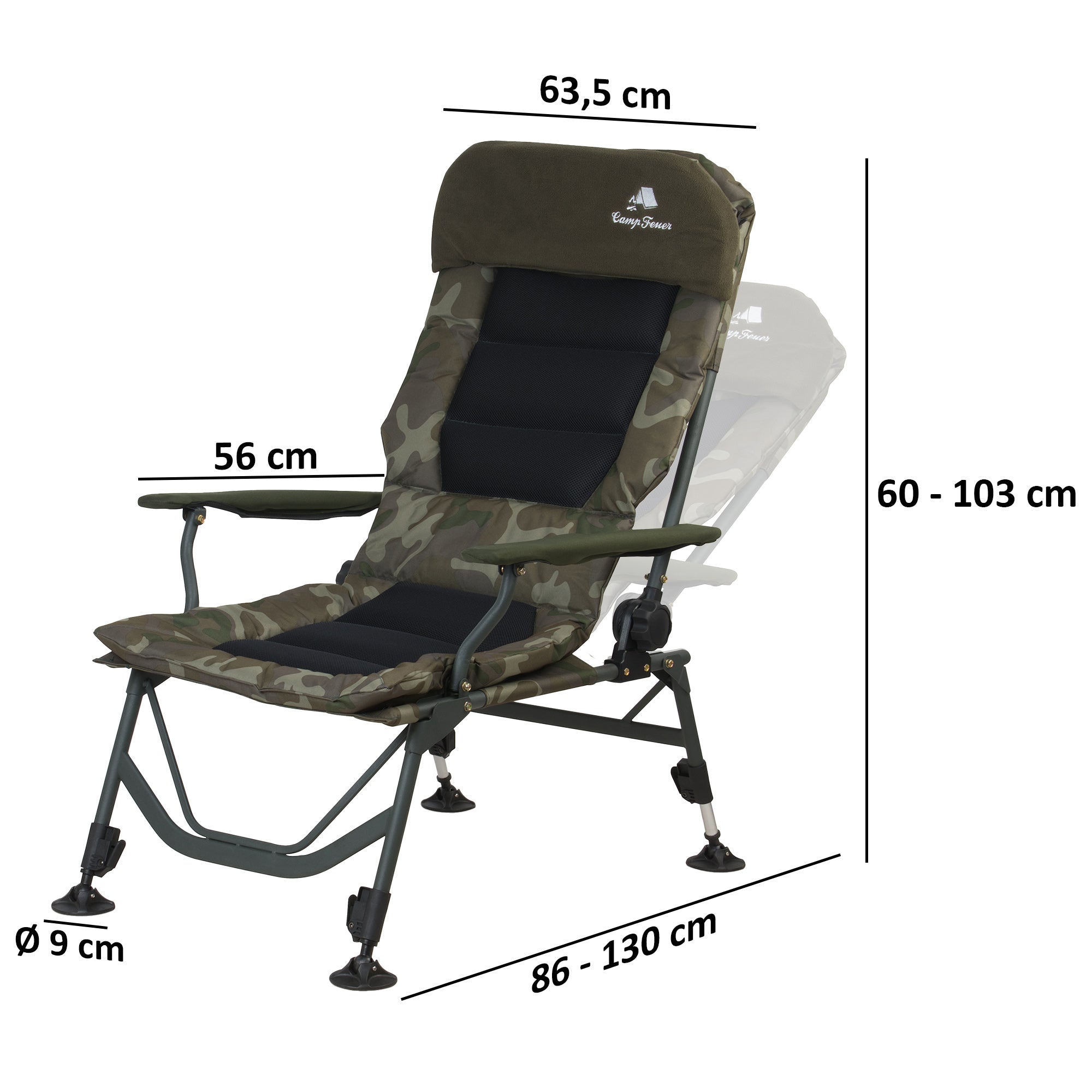 Fishing chair, camouflage olive green, 86 x 63.5 x 103 cm