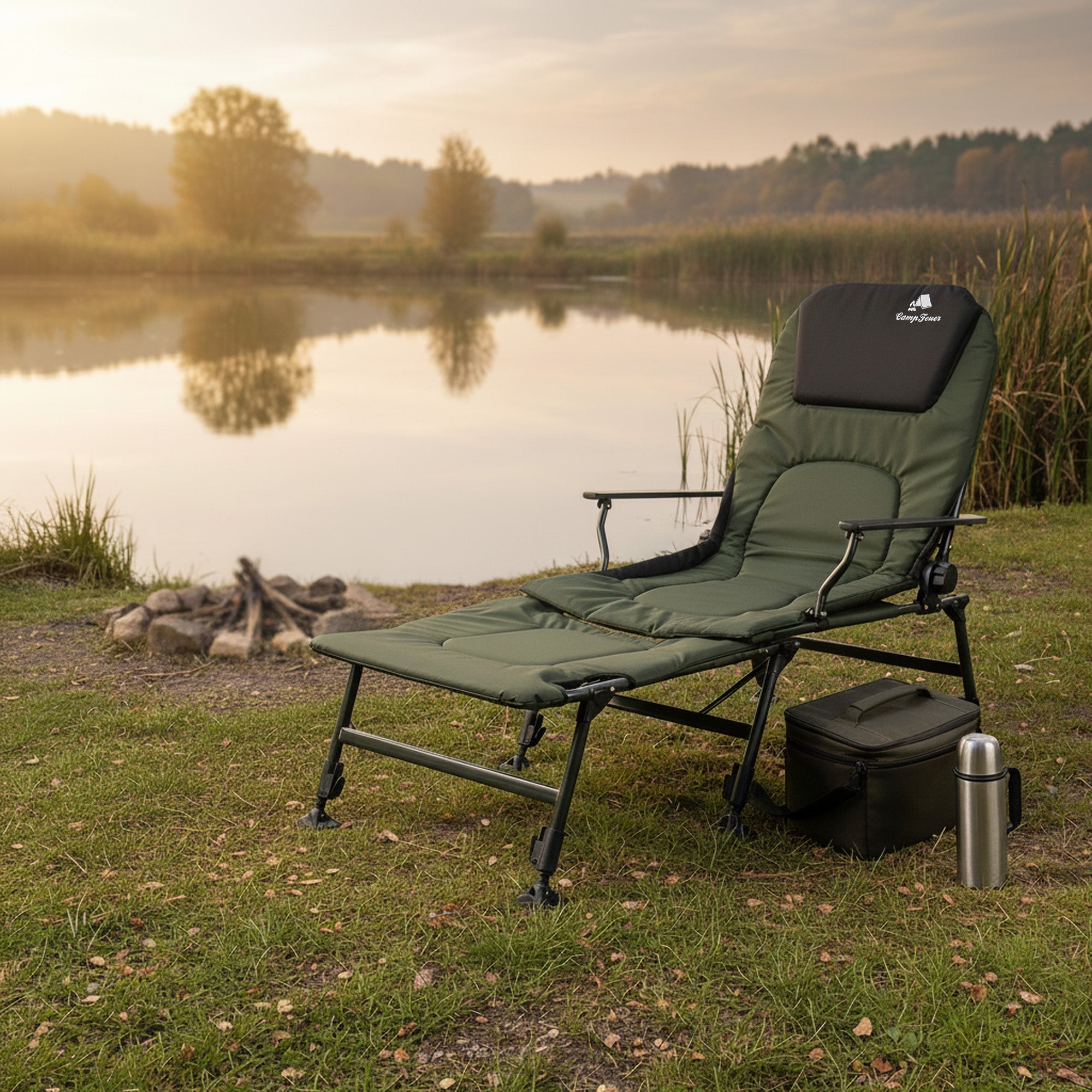2-in-1 fishing chair, height-adjustable fishing lounger