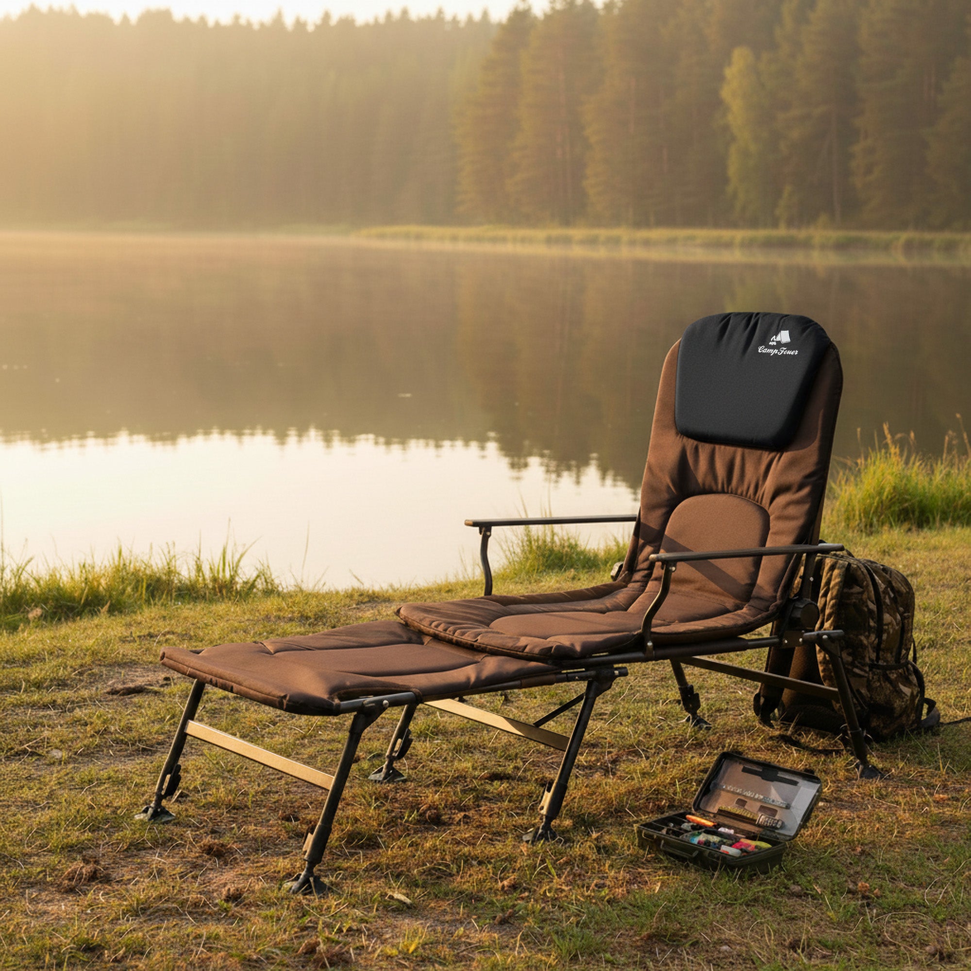 2-in-1 fishing chair, height-adjustable fishing lounger