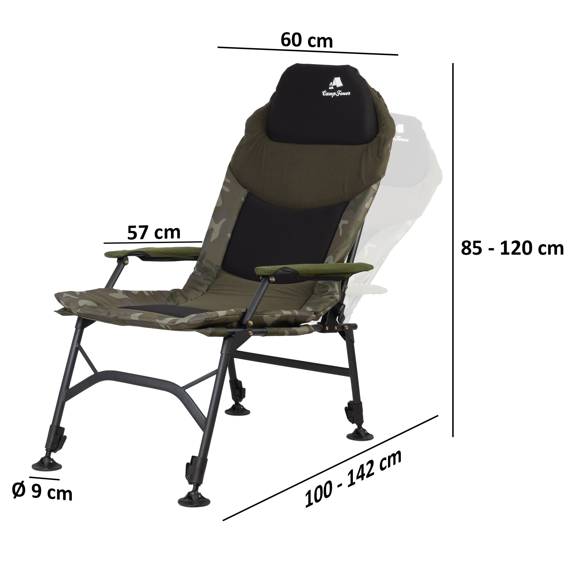 Fishing chair, camouflage olive green, 100 x 60 x 120 cm