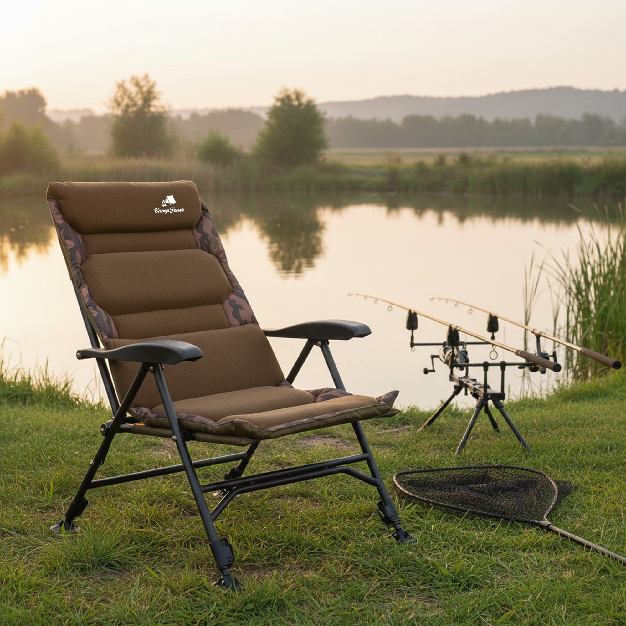 Fishing chair, camouflage brown, height adjustable