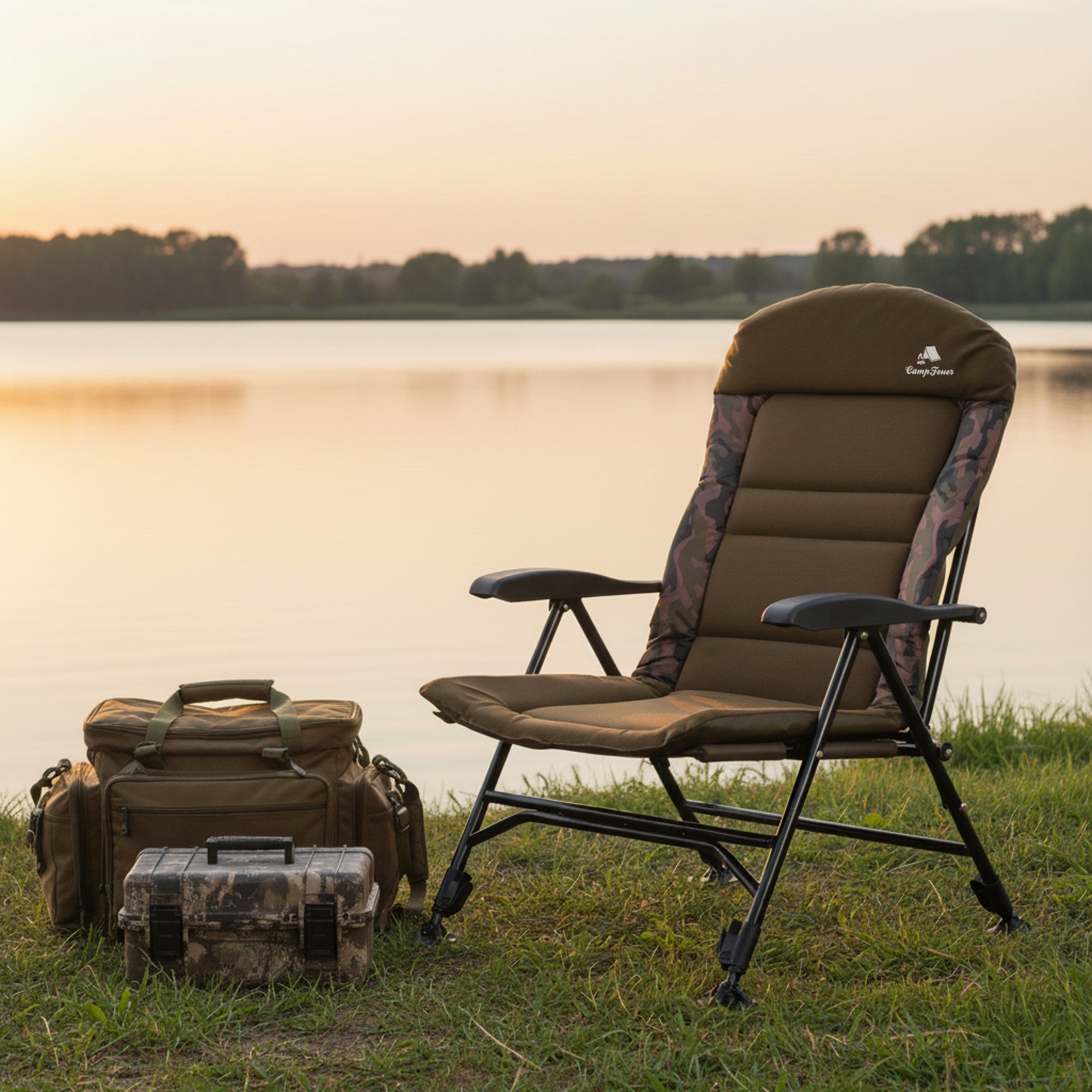 Fishing chair, camouflage brown, height adjustable