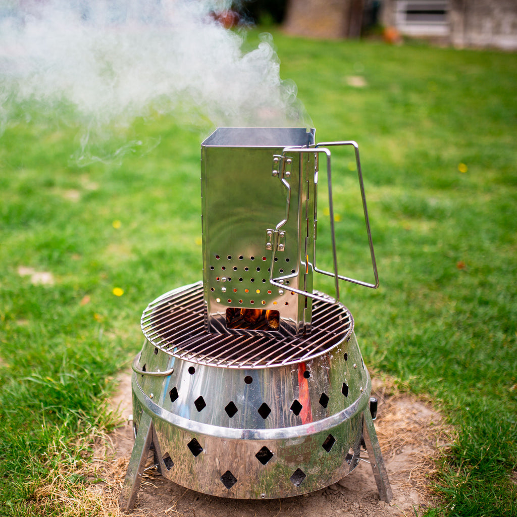 Allume-cheminée en acier inoxydable avec poignées, pliable