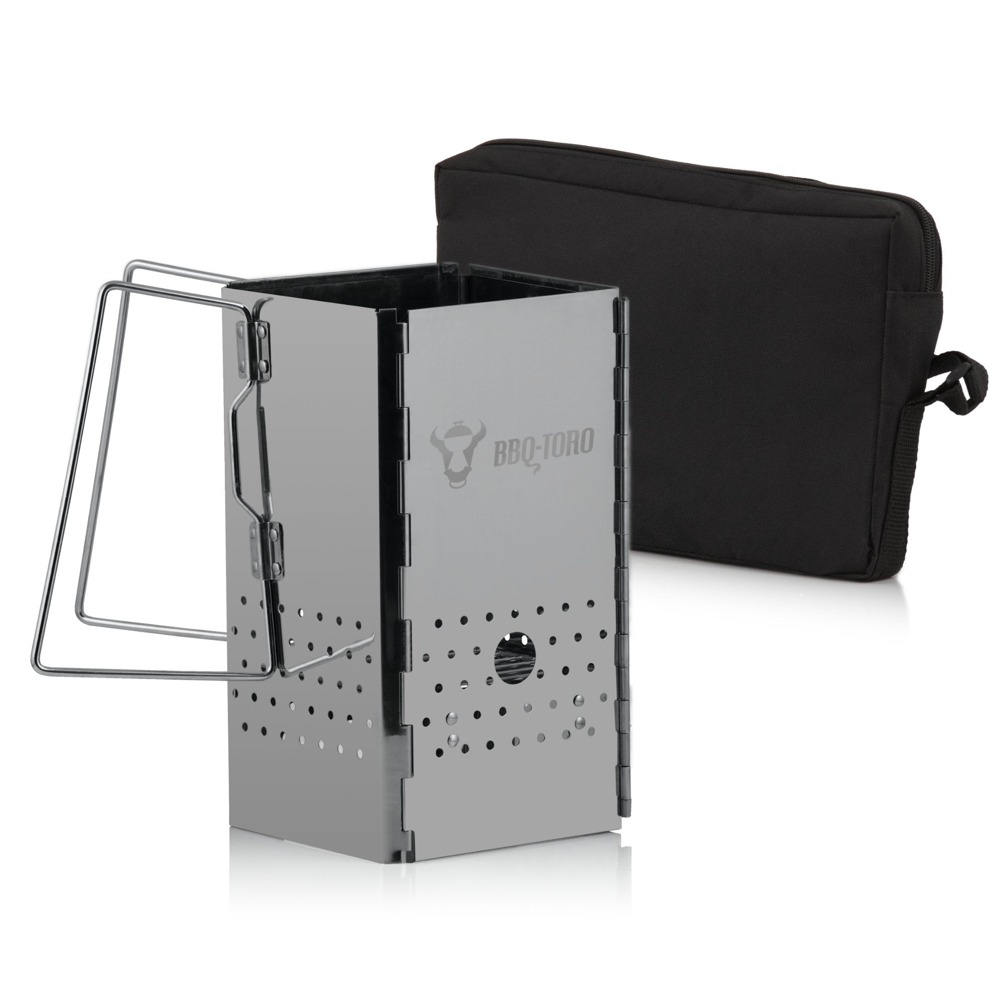 Allume-cheminée en acier inoxydable avec poignées, pliable