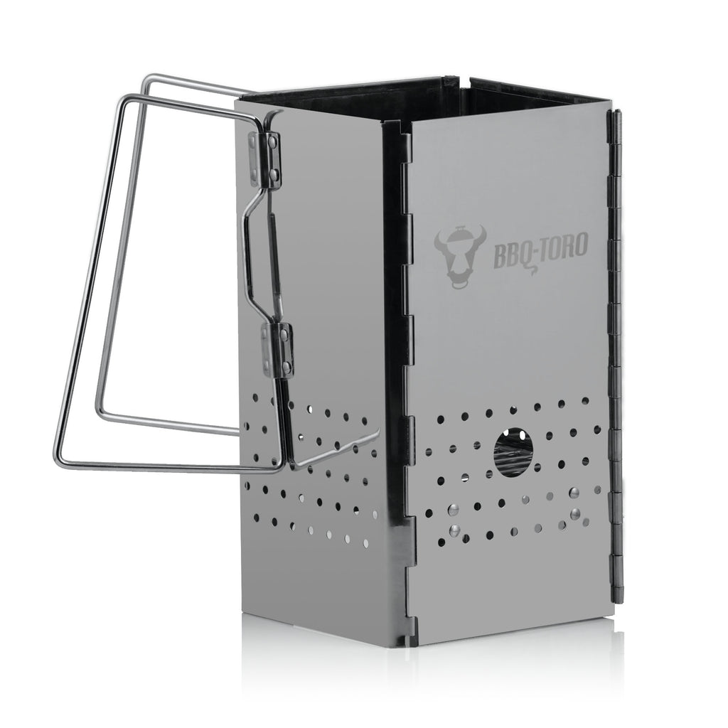 Allume-cheminée en acier inoxydable avec poignées, pliable