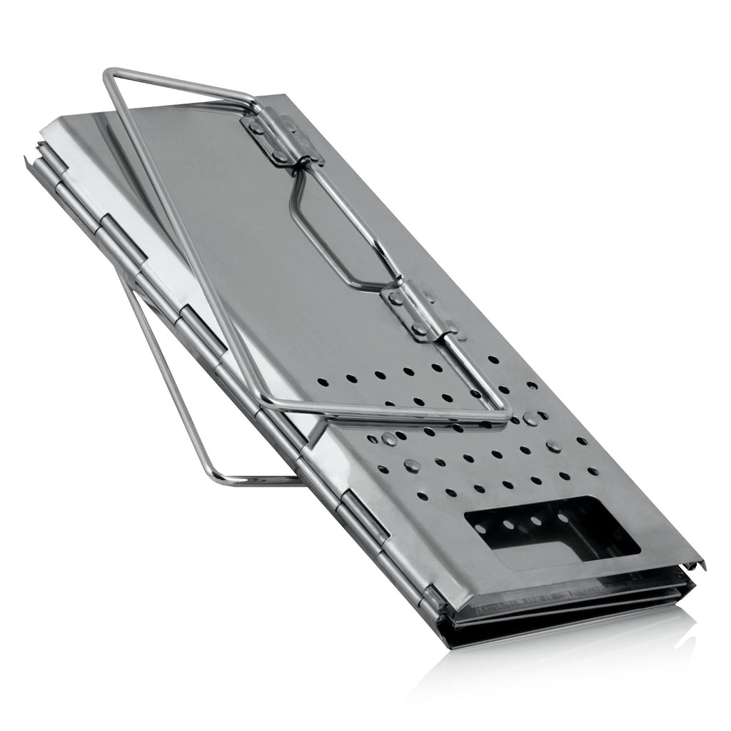Allume-cheminée en acier inoxydable avec poignées, pliable