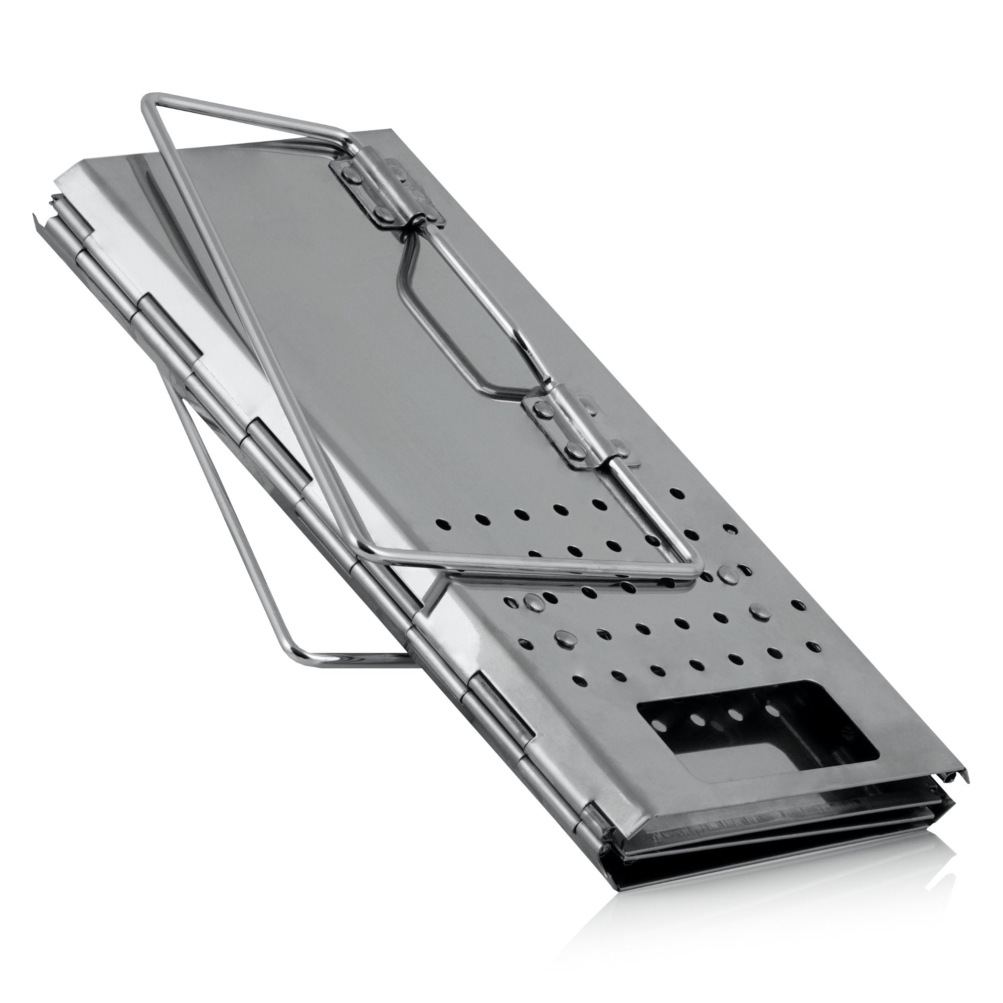 Allume-cheminée en acier inoxydable avec poignées, pliable