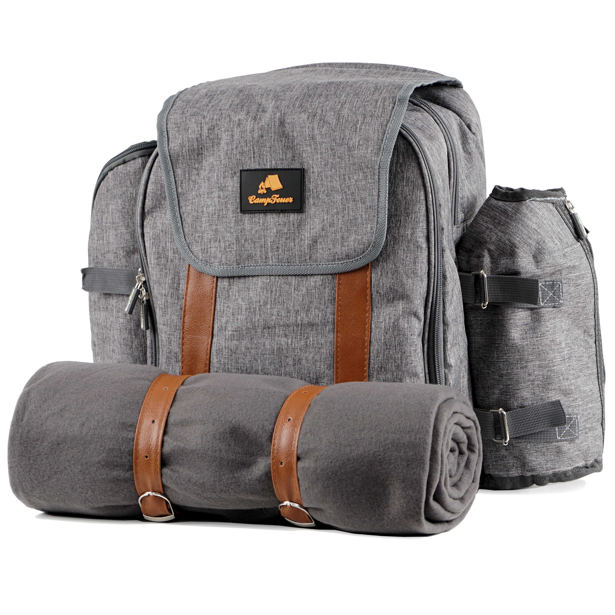 Picnic backpack, grey, 32 pieces, for 4 people