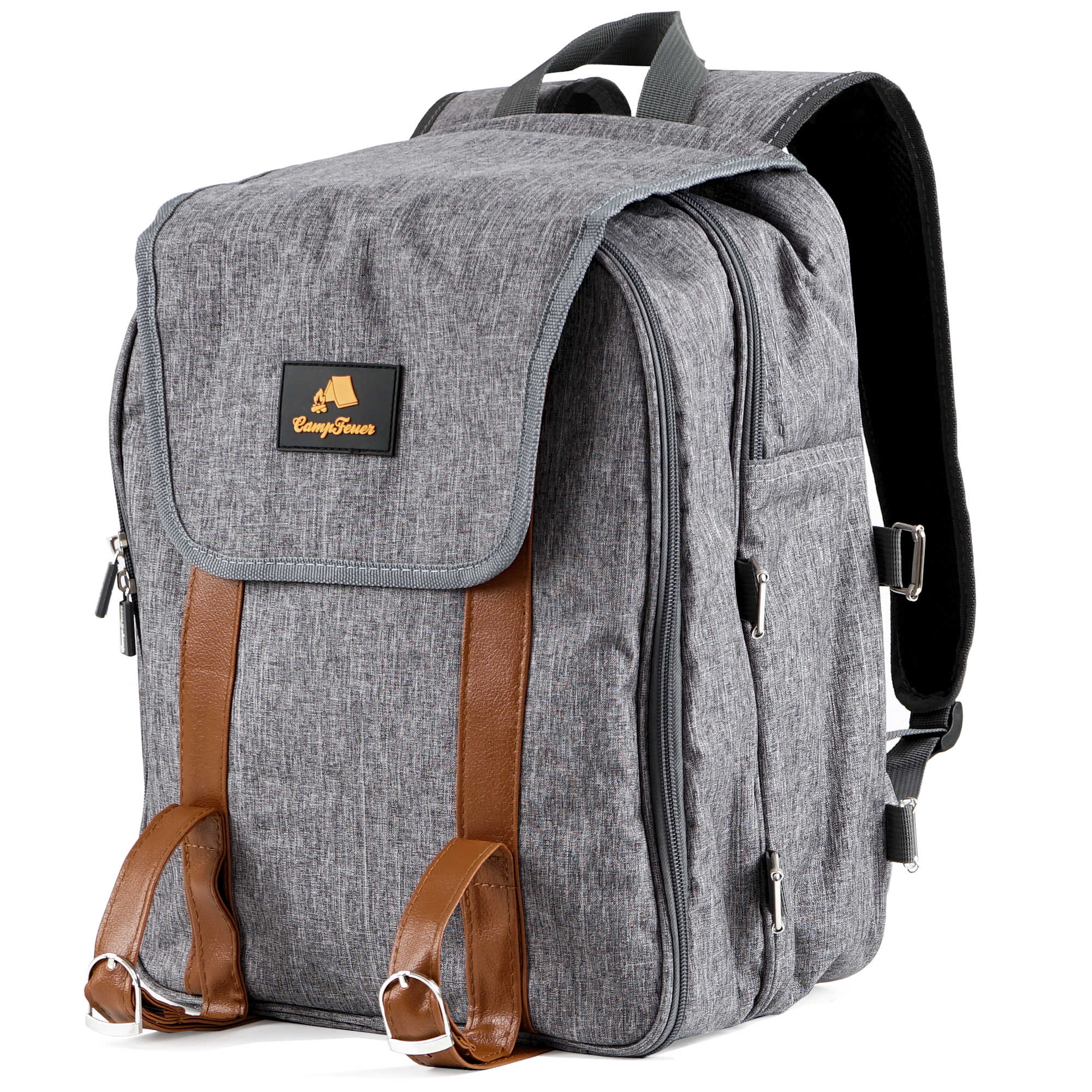 Picnic backpack, grey, 32 pieces, for 4 people