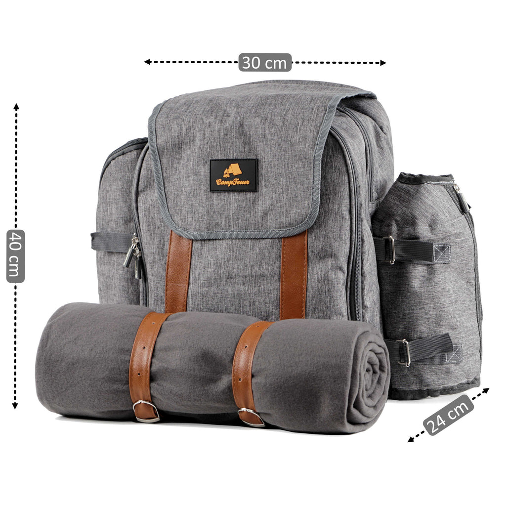Picnic backpack, grey, 32 pieces, for 4 people