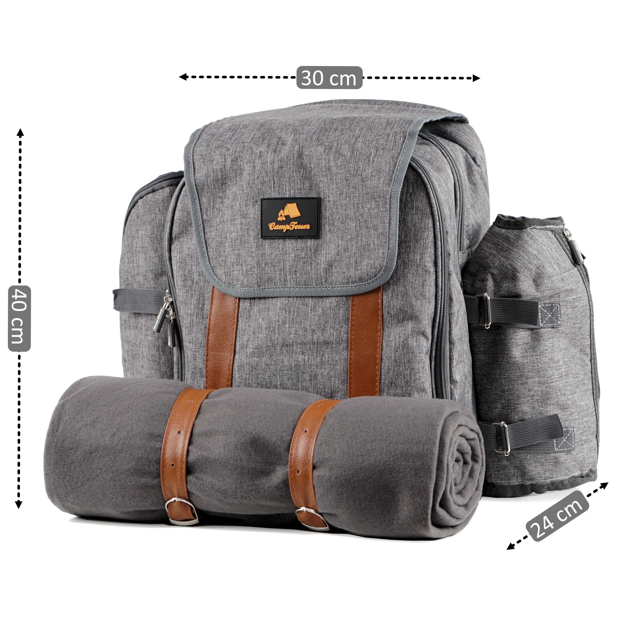 Picnic backpack, grey, 32 pieces, for 4 people