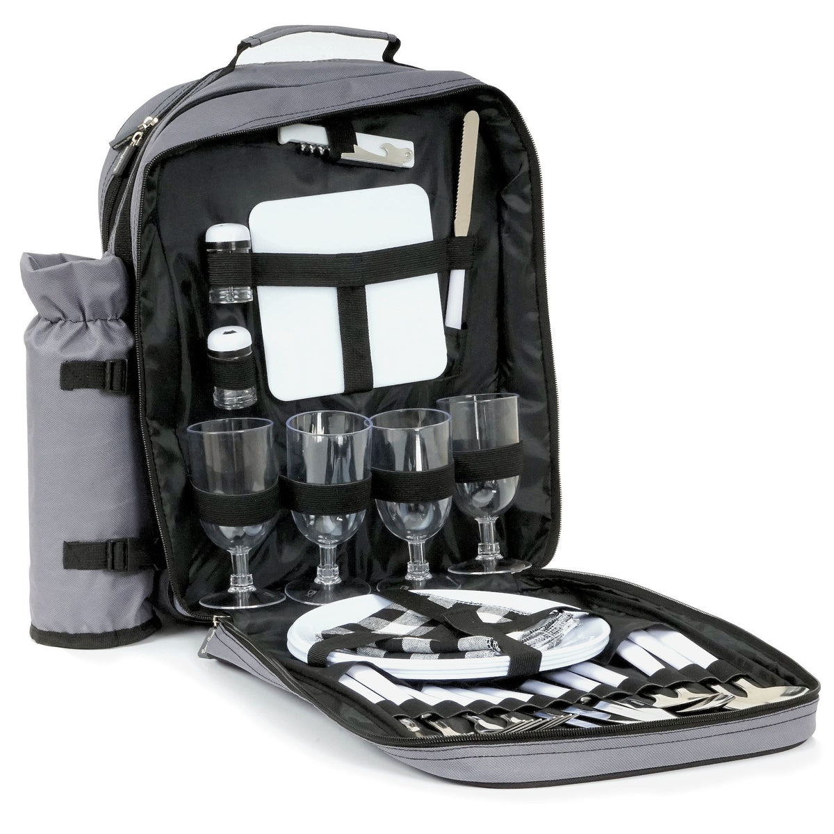 Picknickrucksack, grau, 31-teilig, 4 Personen