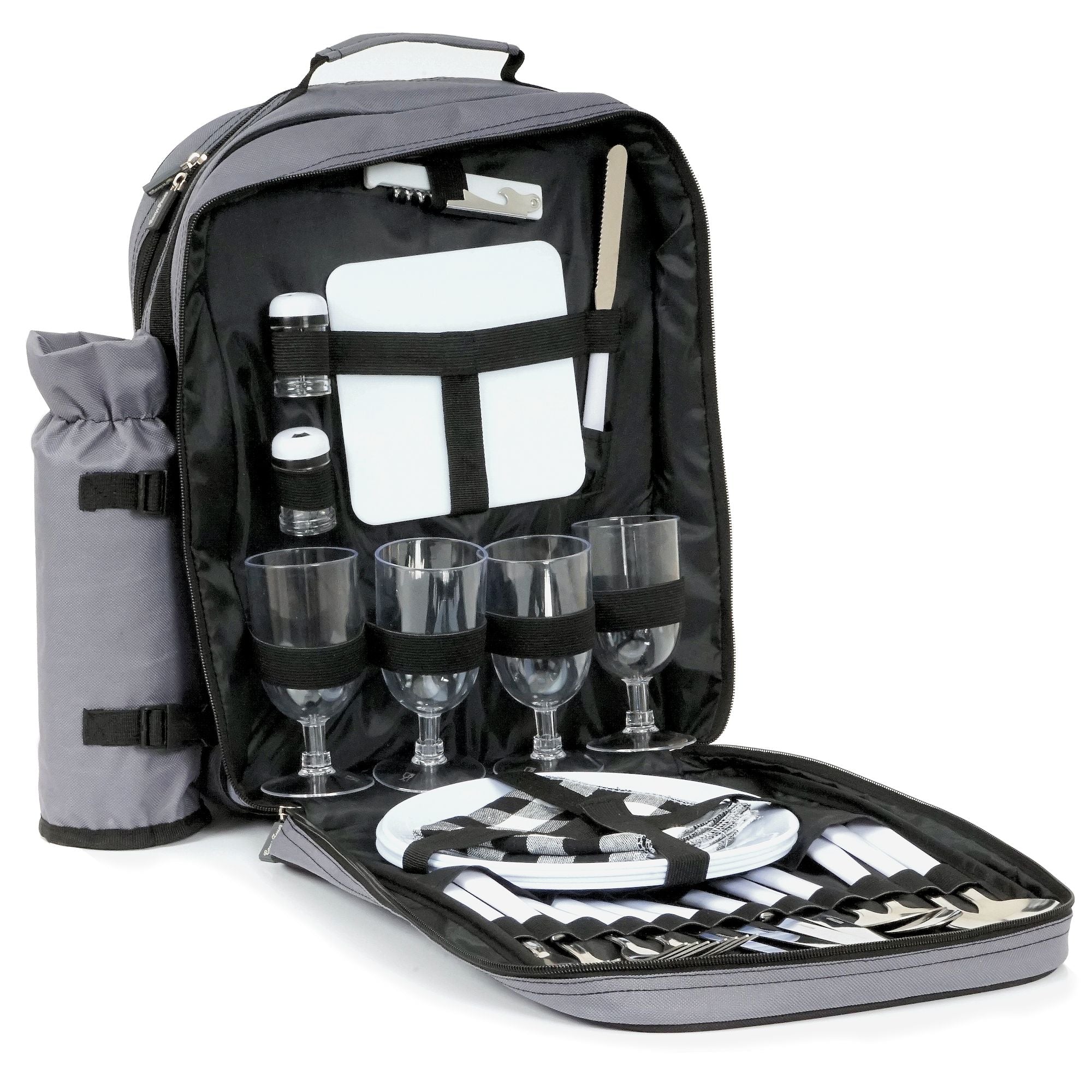 Picnic backpack, grey, 31 pieces, for 4 people
