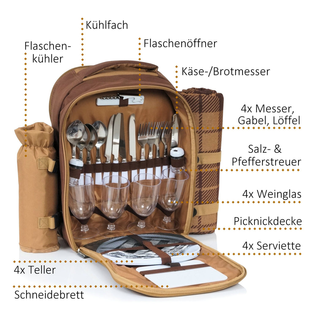 Picnic backpack, 32 pieces, for 4 people, waterproof