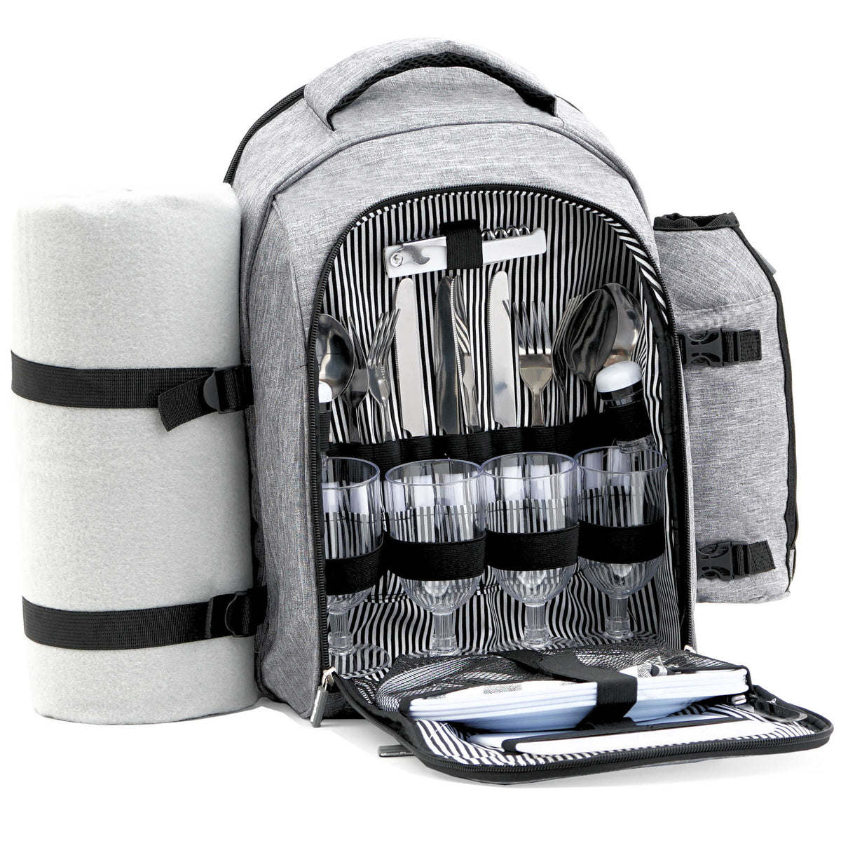 Picknickrucksack, 32-teilig, 4 Personen - Grau