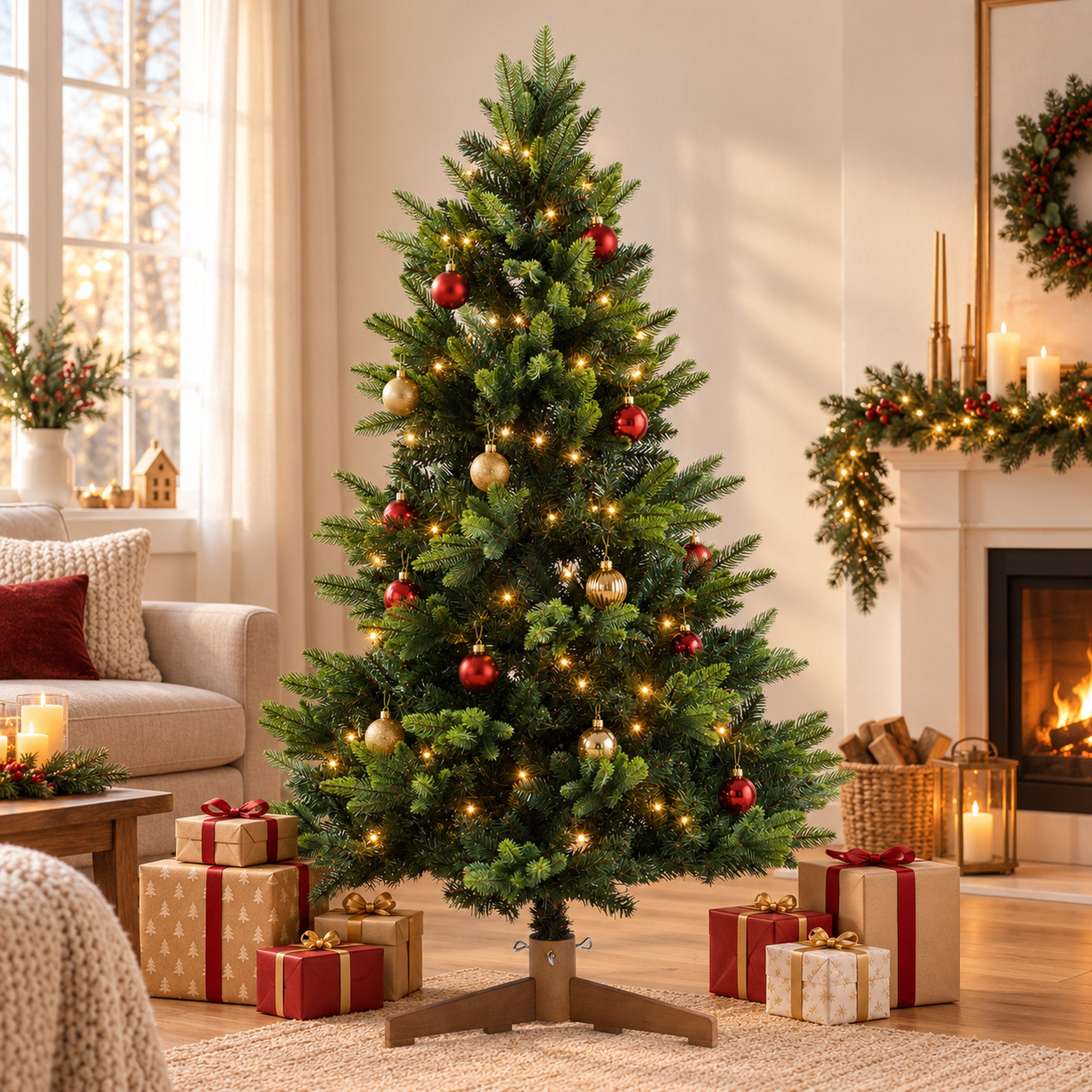 Künstlicher Weihnachtsbaum mit Holzständer