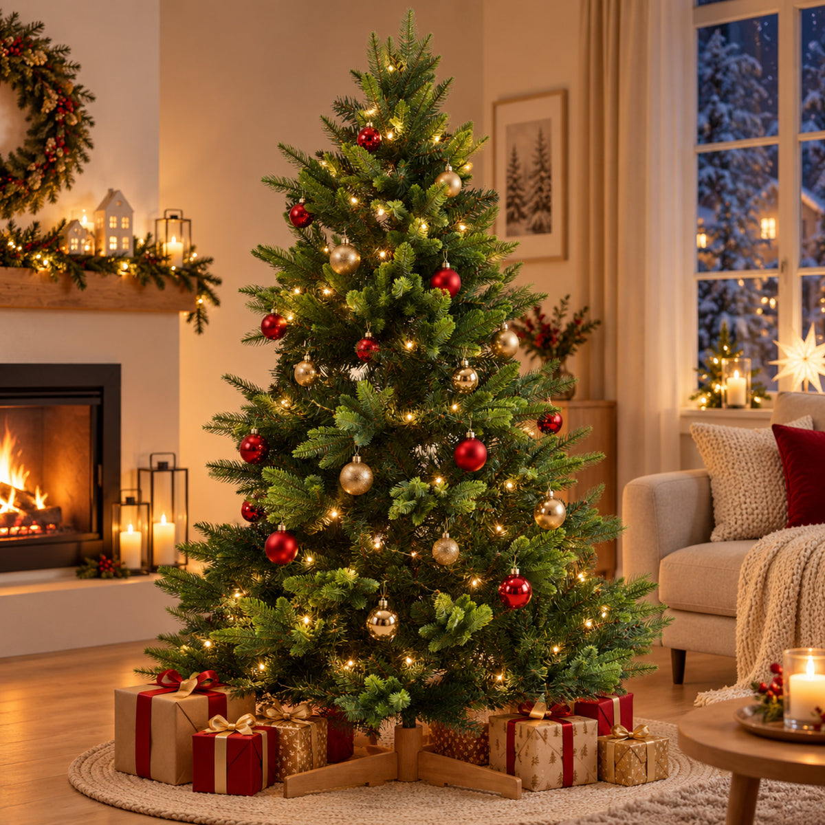 Künstlicher Weihnachtsbaum mit Holzständer