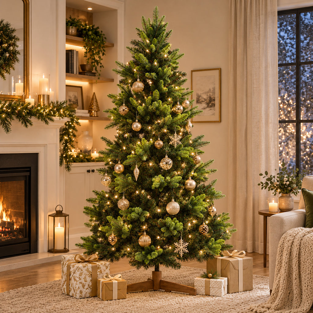 Künstlicher Weihnachtsbaum mit Holzständer